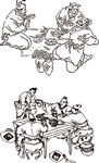 古代线描喝酒聚会中国风传统文化