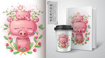 手绘卡通  卡通小猪
