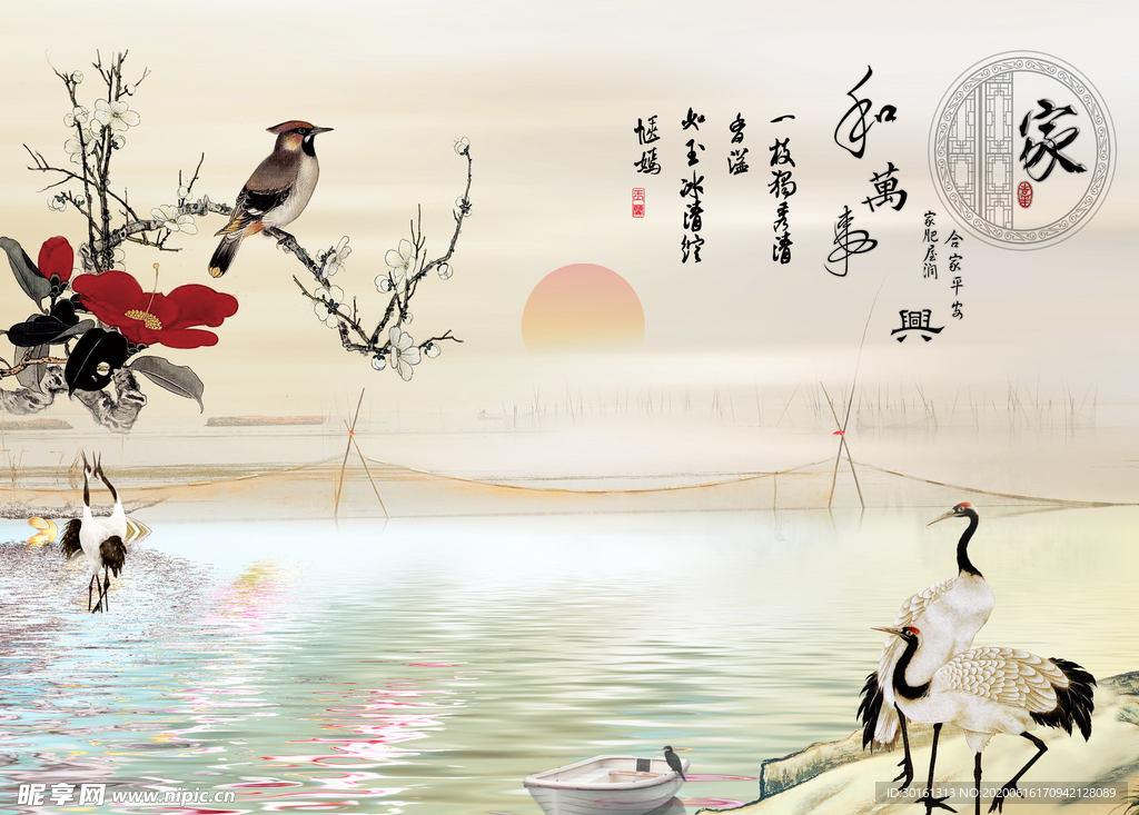 中式花鸟背景