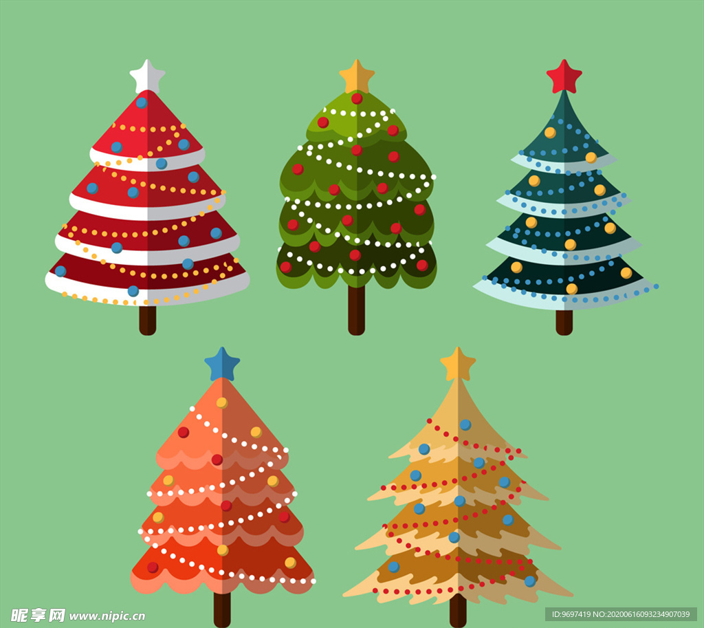 彩色扁平化圣诞树矢量素材