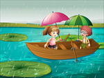 卡通雨季儿童