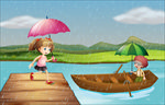 卡通雨季儿童
