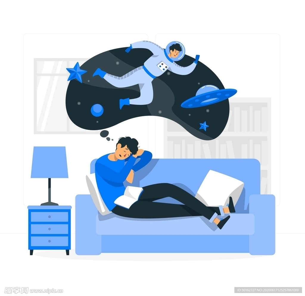 扁平化睡觉做梦人物插画设计