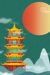 宝塔古风传统复古节气绿色背景