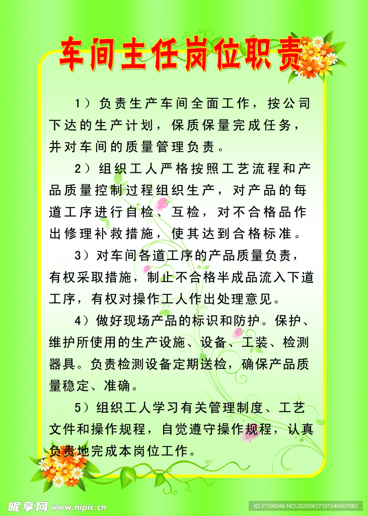 车间主任岗位职责