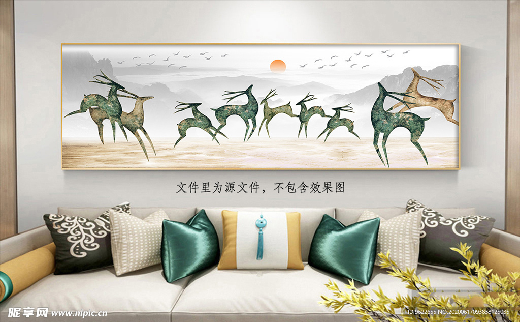 新中式麋鹿装饰画