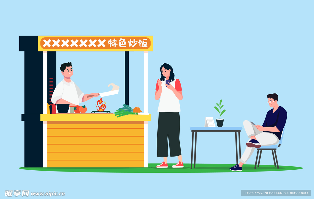 街边美食特色炒饭场景元素