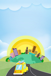 儿童快乐插画卡通公路太阳城市