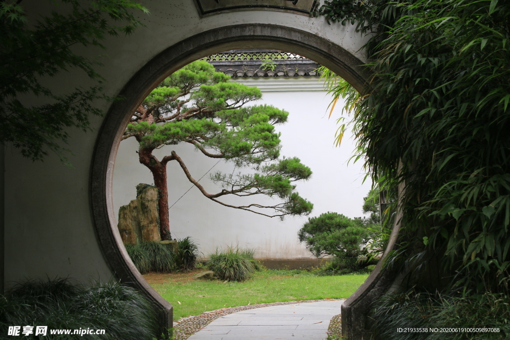 松园月亮门 中式庭院景观 中式