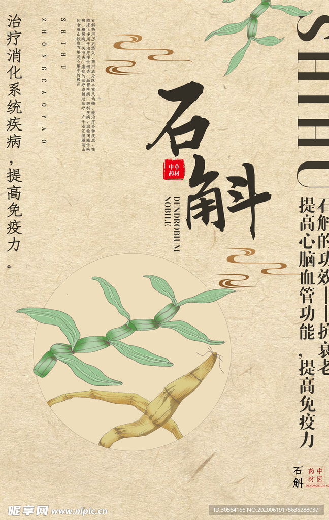石斛草药古风复古牛皮纸宣传海报