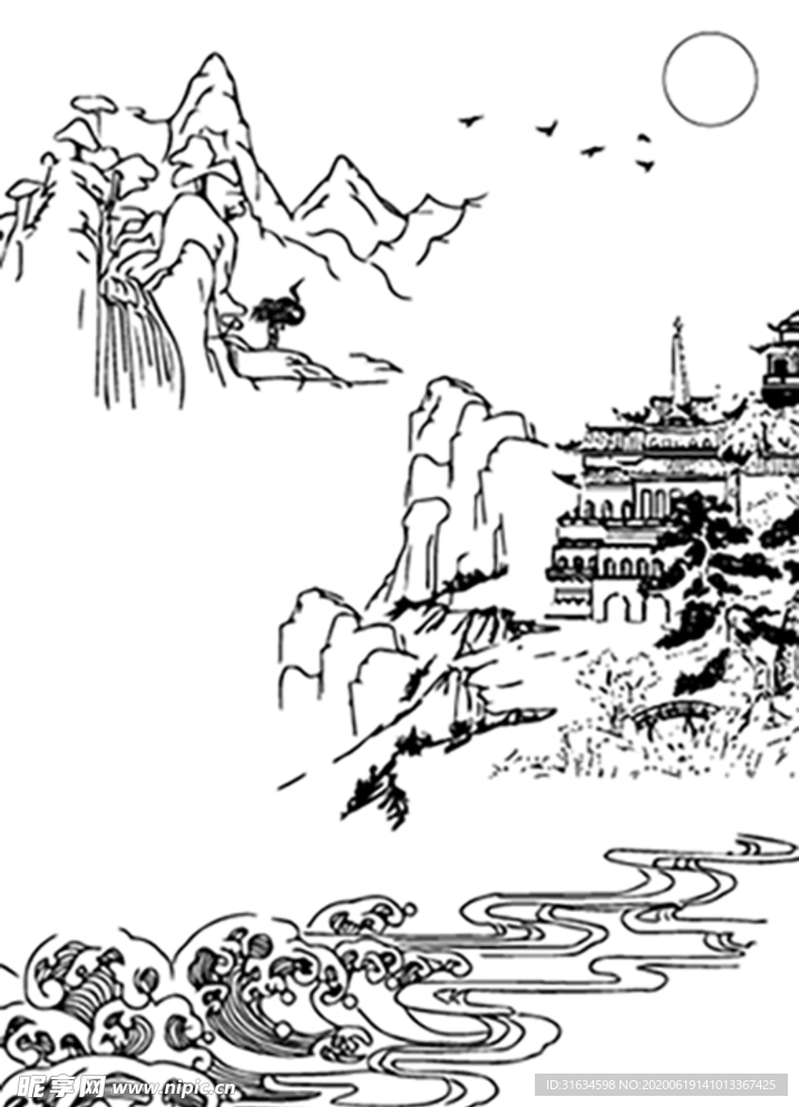 山水线稿