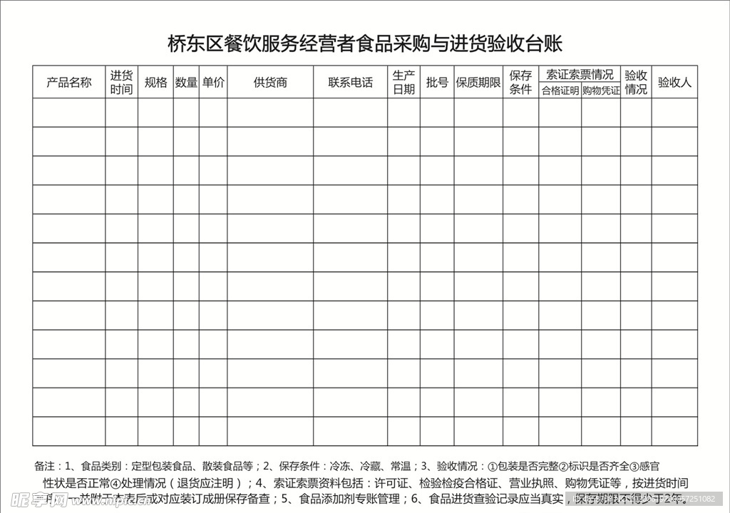 食品采购台账