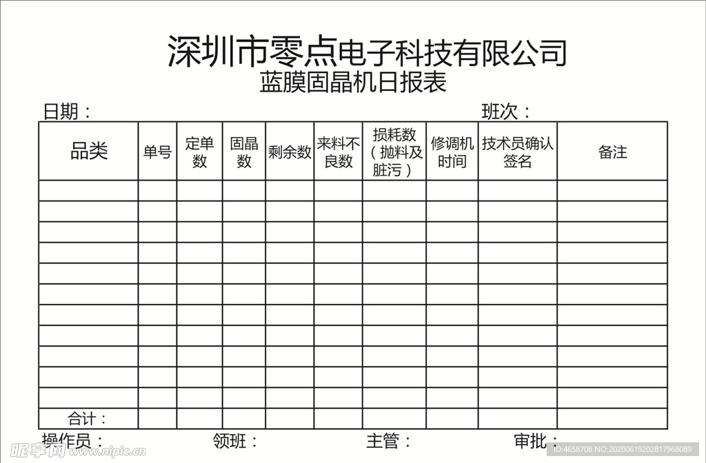 蓝膜固晶机日报表