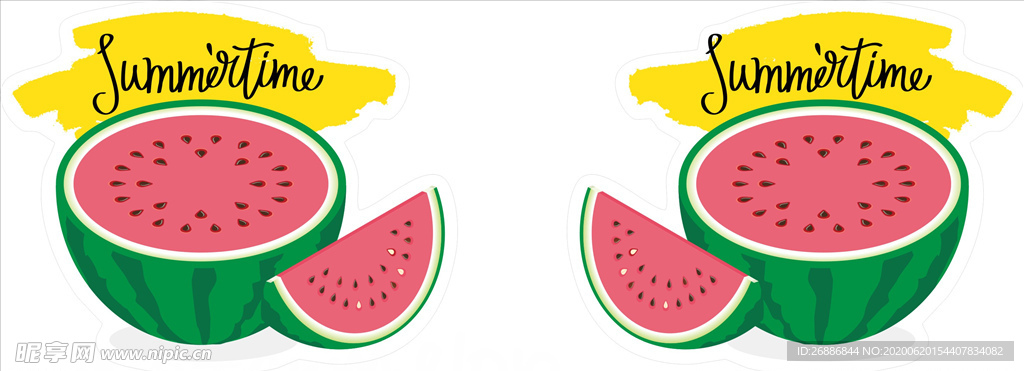 西瓜 卡通图 矢量图 鲜切 瓜