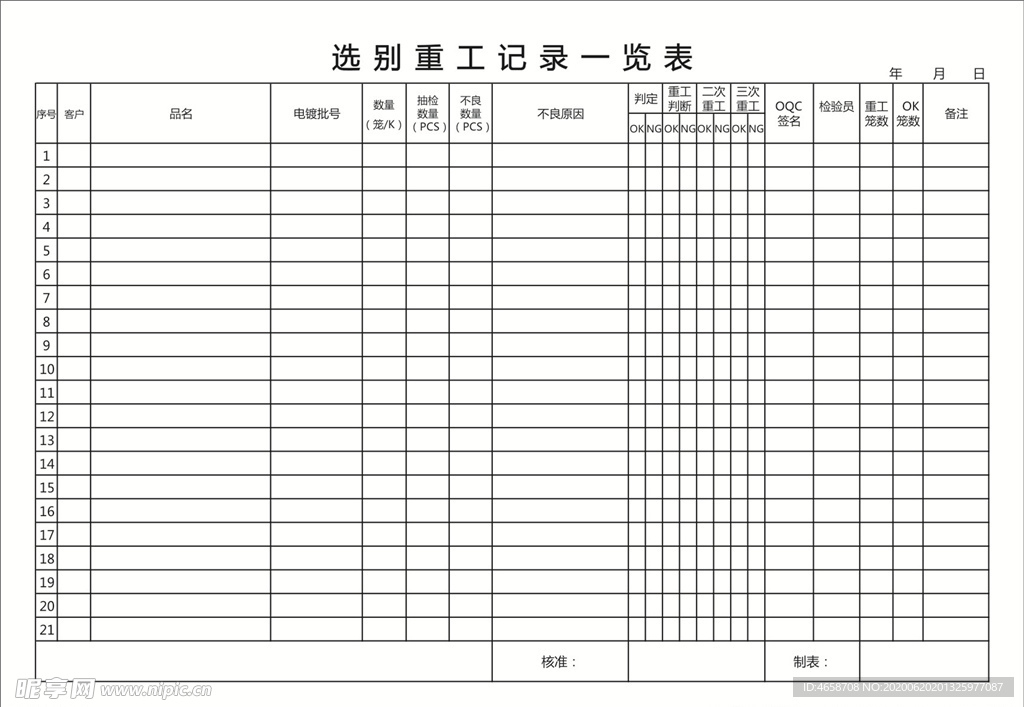 选别重工记录表