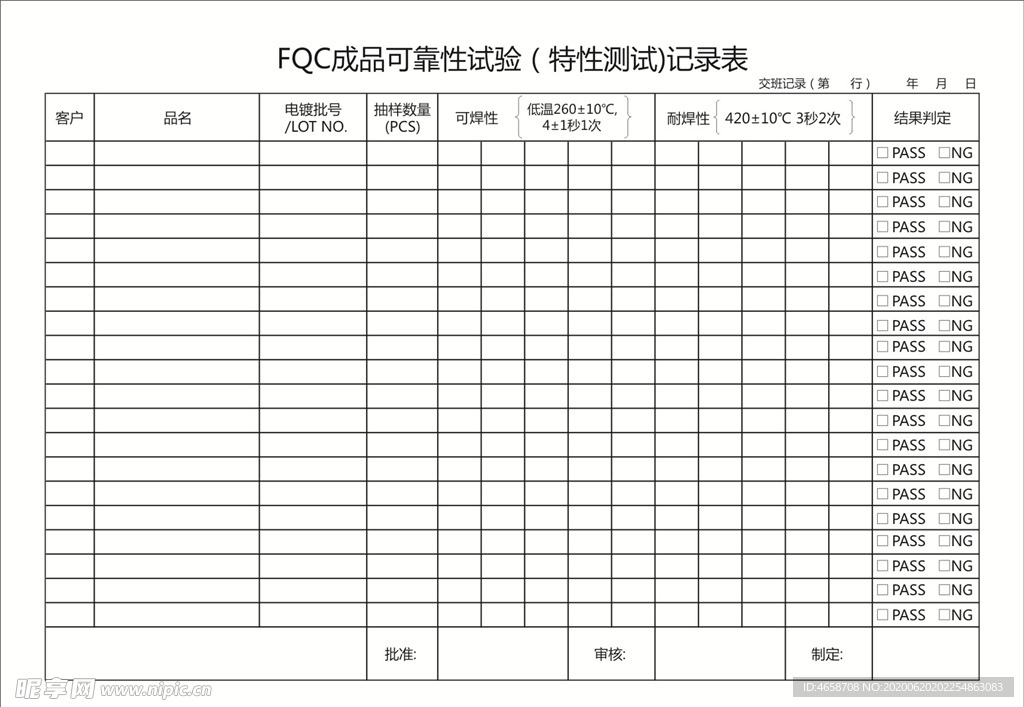 成品可靠性试验记录表