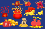 钱袋子红包金币素材