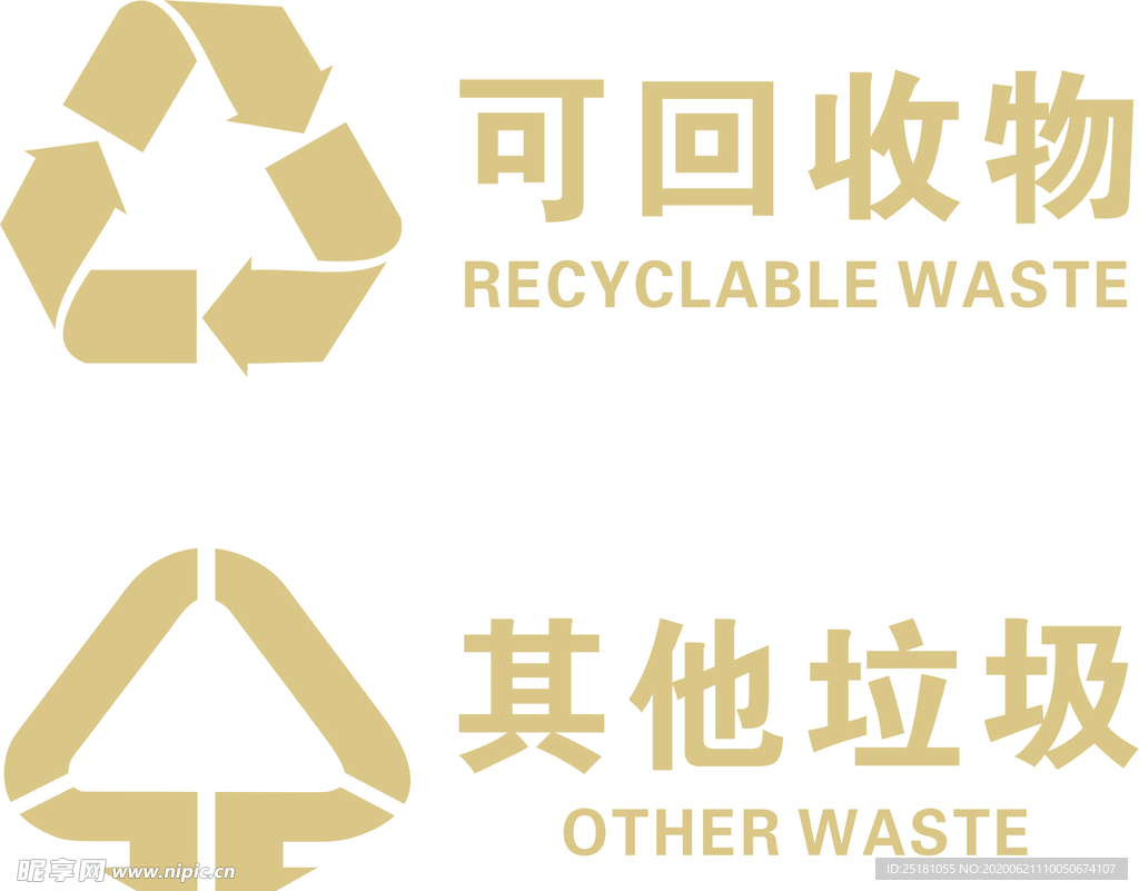 金色垃圾分类标识