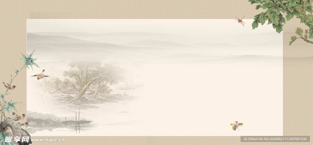 画卷复古国风古风山水清新背景