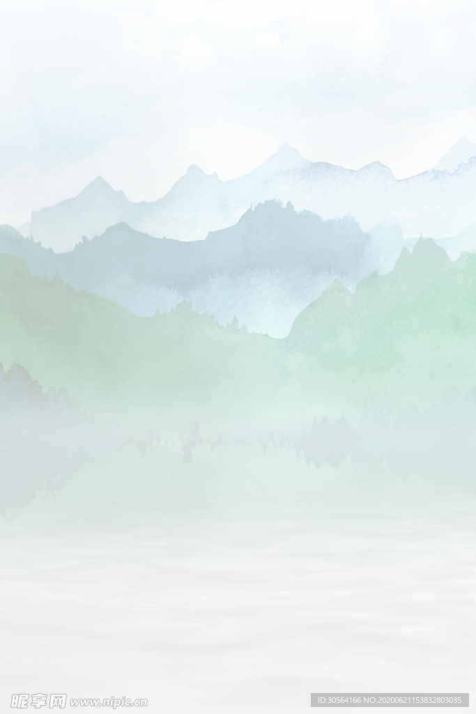 山水清新插画卡通复古国风背景