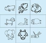 小动物 简笔画 线条图 矢量图