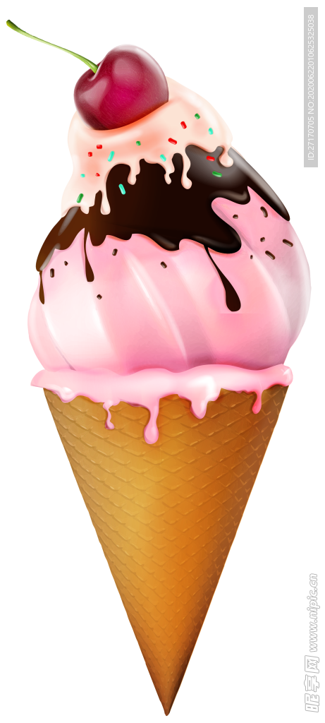 樱桃草莓冰淇淋甜筒插画免抠素材