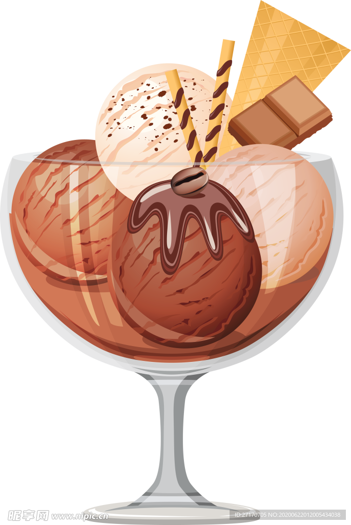 巧克力味卡通插画冰淇淋免抠素材