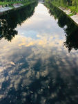 小河水垂柳蓝天倒影
