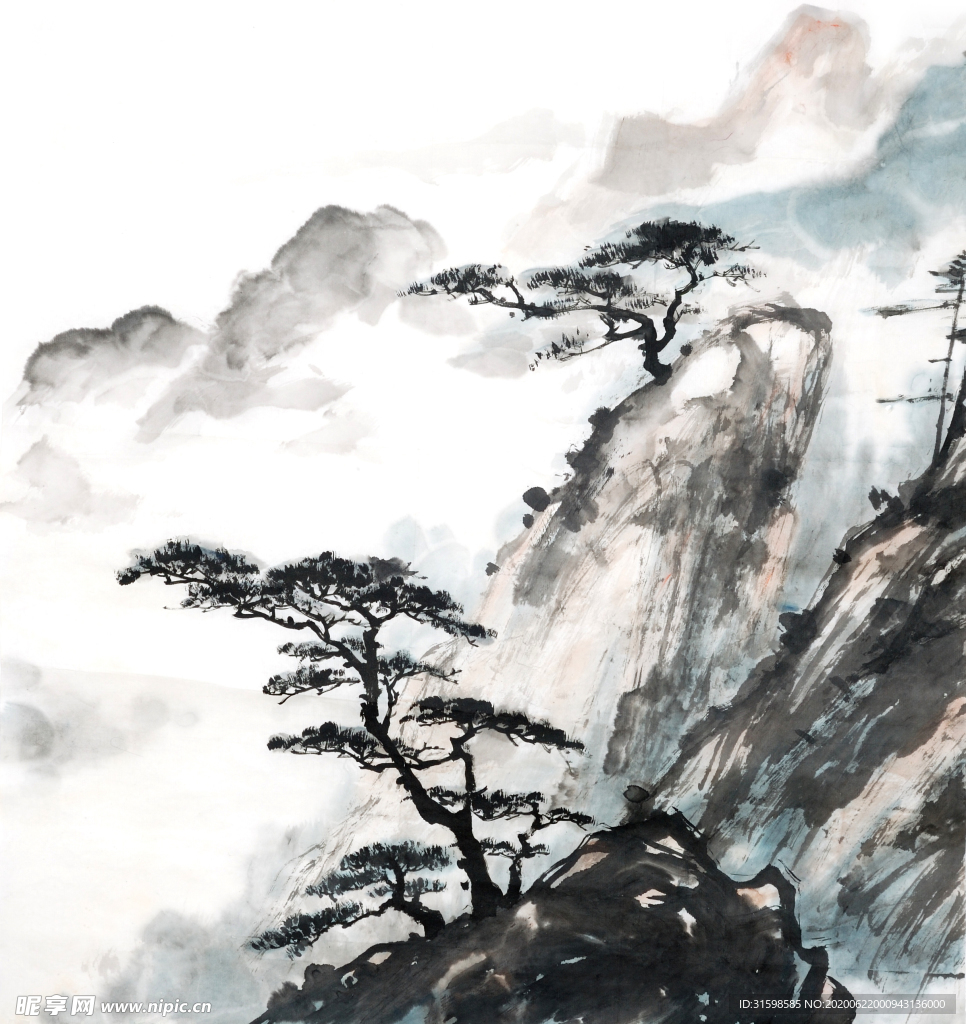 山景树木 水画