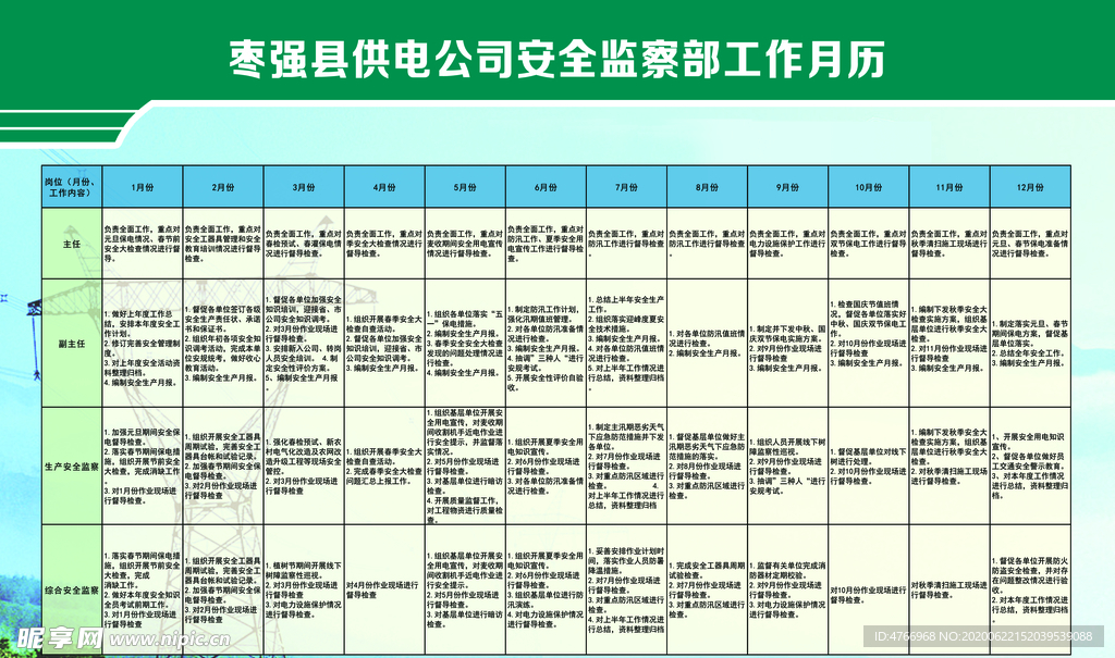 供电公司安全监察部工作月历