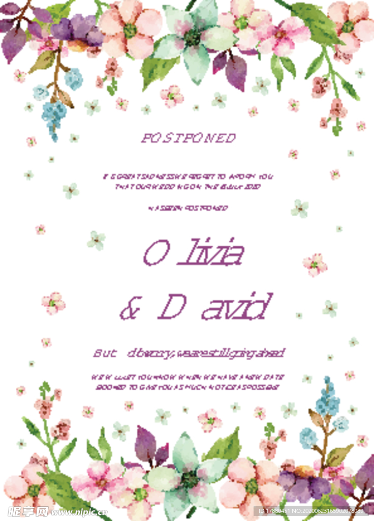 彩绘花朵装饰婚礼邀请卡