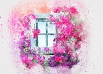 插画-窗户与花