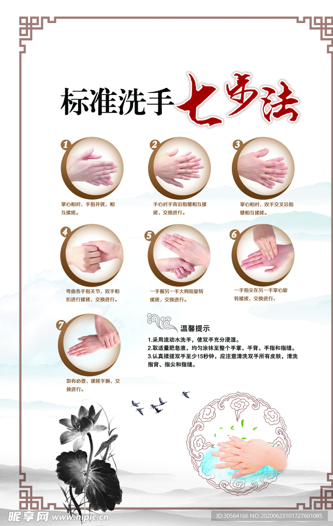 七步洗手法国风传统卫生社区海报