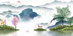 麋鹿抽象山水画