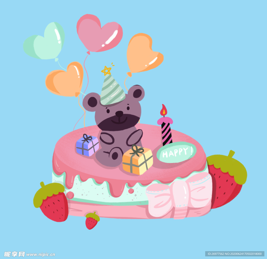 卡通可爱清新生日蛋糕元素