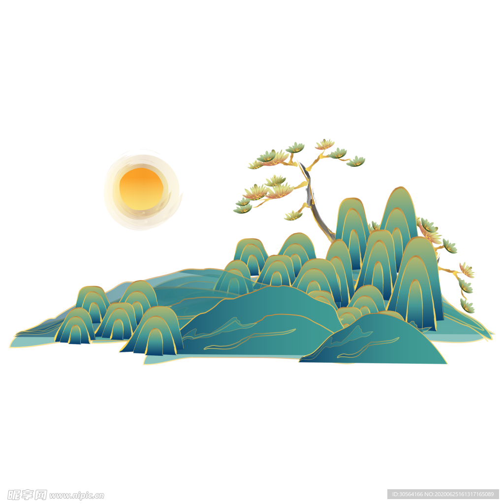 山水古风色彩艺术高端国风素材