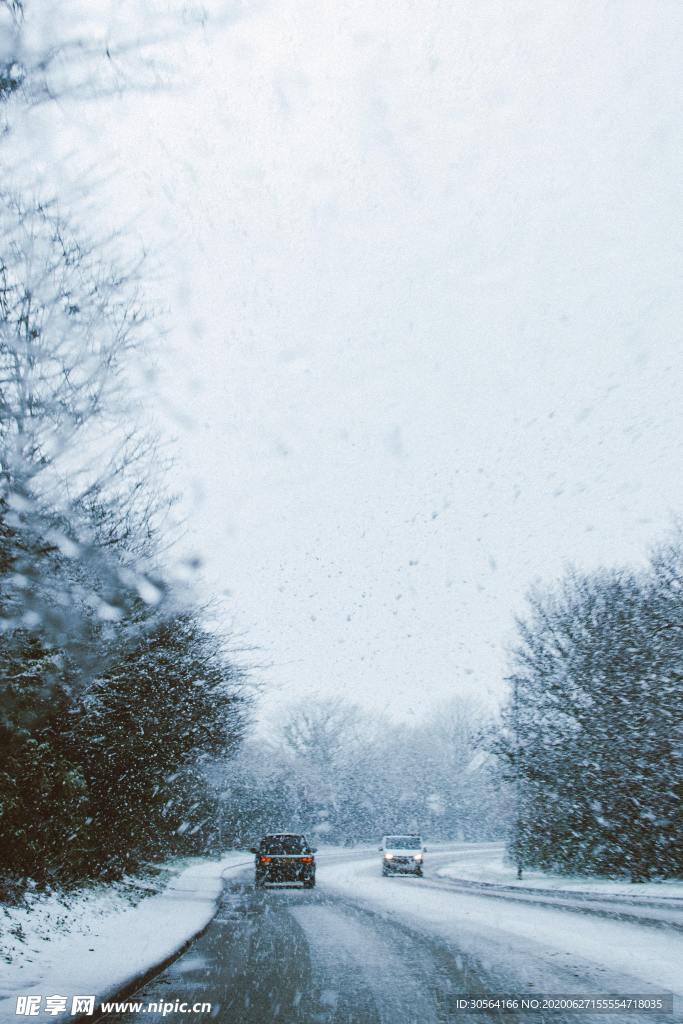 冬季道路天空冰雪背景素材