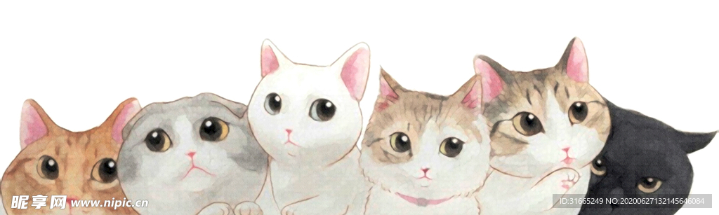 横幅装饰画 水彩猫咪