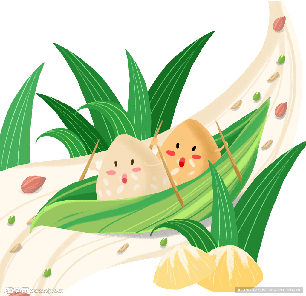 可爱卡通粽子划船创意插画