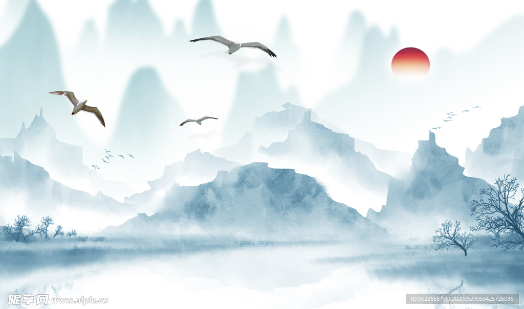 新中式山水背景