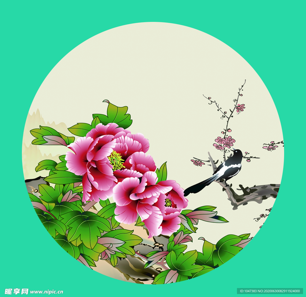 喜鹊牡丹