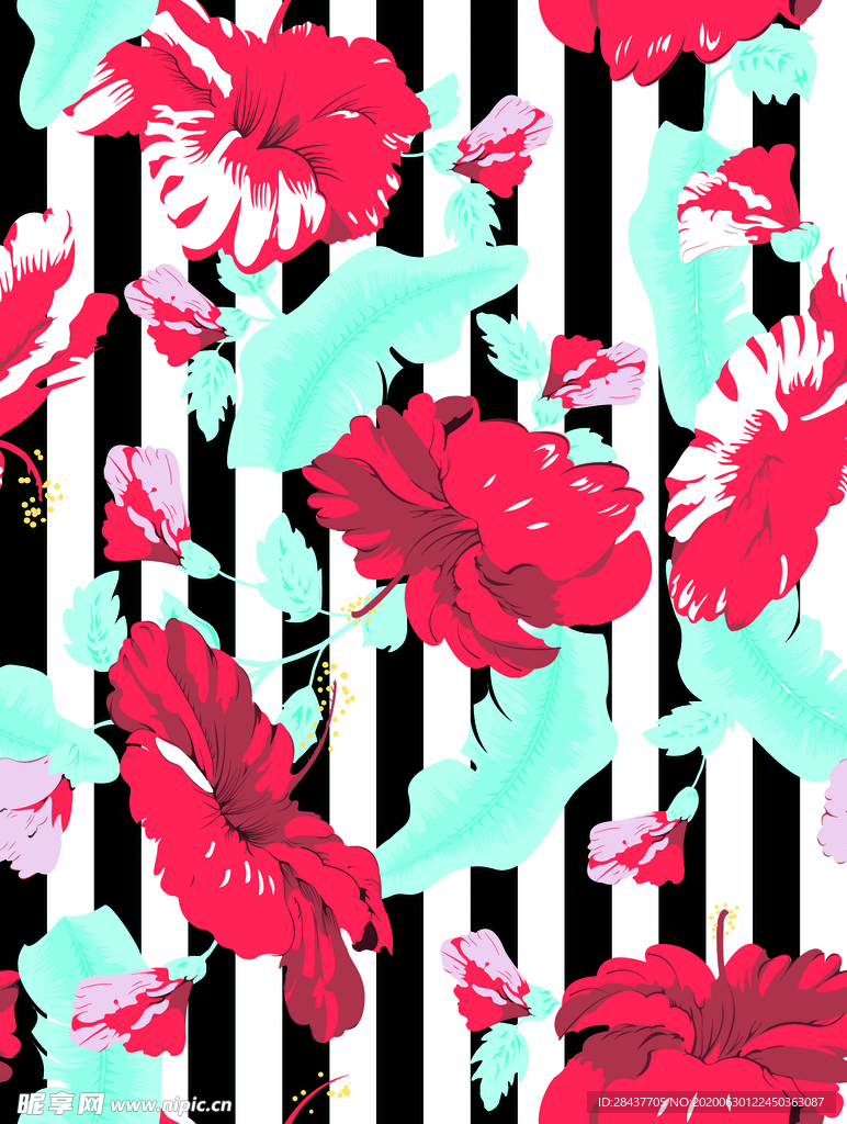 热带花竖条