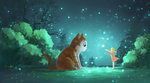 女孩龙猫清新插画卡通背景素材