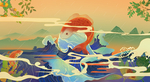 浮世绘锦鲤传统插画卡通背景素材