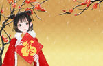 新年女性传统插画卡通背景素材