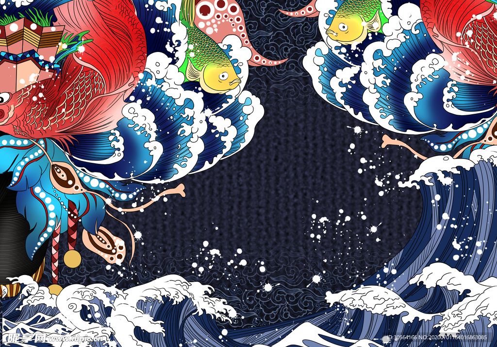 日式浮世绘传统插画卡通背景素材