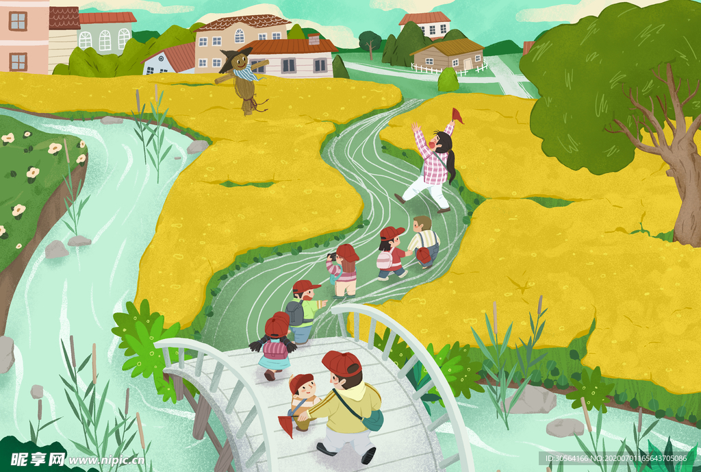 郊游户外清新插画卡通背景素材