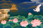 荷花夏季清新插画卡通背景素材