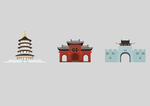 西安建筑插画卡通背景素材