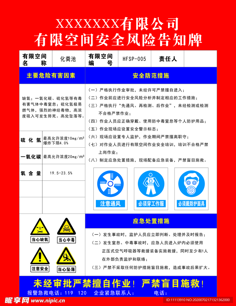 化粪池有限空间安全风险告知牌